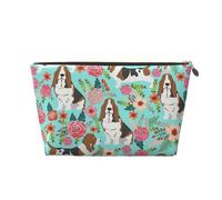 Sweet Basset Hound Florals Vagilo Leather Toiletry Bag - Stylish & Durable Toiletry Kit for Travelers, Cosmetic Organizer, Makeup Bag, Carry-On, Portable Organizer, Zippered Pouch