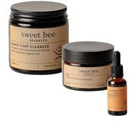 Sweet Bee Complete Glow Skincare Bundle | African Black Soap Face Wash + Glow Face Cream with Tremella & Rosehip Oil + Sacred Skin Face Oil with Neroli & Frankincense | Hydrating, Clarifying & Radianc