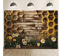 Sweet Bee Honeycomb Backdrop for Photoshoot Yellow Floral Rustic Wooden Table Black Honeycomb First Bee-Day Decor Bee 1st Birthday Baby Shower Spring Party Cake Smash Decoration -9 * 6ft