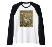 Sweet Biewer Terrier in an Old English Garden Raglan Baseball Tee