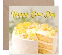 Sweet Birthday Card - Brighten Their Big Day - Lemon Cake Illustration with Cheerful 'happy Cake Day' Print - 145mm Square, Envelope Included