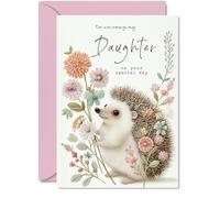 Sweet Birthday Card for Daughter - Charming Hedgehog and Floral Scene - Soft Pastel Colours with a Loving Message - Sure to Brighten Her Special Day - A5, Envelope Included
