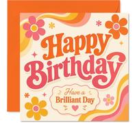 Sweet Birthday Card - Groovy Retro Vibes - Colourful Floral Waves, Hearts and Stars - Bright, Cheerful Message to Make Their Birthday Shine - 145mm Square, Envelope Included