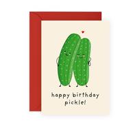 Sweet Birthday Card - HBD Pickle - Cute Pun Greeting Card for Him, Her, Wife, Husband, Partner, Boyfriend, Girlfriend, Babe, Men, Women, Hun, Other Half - Comes with Fun Stickers