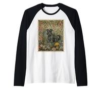 Sweet Black Schnauzer in Old English Garden Raglan Baseball Tee