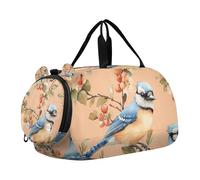 Sweet Blue Jay Birds Peach Small Gym Bag with Shoes Compartment Multifunctional Overnight Weekender Carry On Travel Bag for Beach Swim Bags Pool Sports