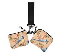 Sweet Blue Jay Birds Peach Women Wallets Card Cases Cute Fashion Wallet Change Holder with Zipper Coin Pocket for Woman 2 Pcs, Sweet Blue Jay Birds Peach, 1 size, Print Art, sweet Blue Jay birds