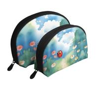 Sweet bouquet Moon Cosmetic Bag, Travel Makeup Pouch, Portable Waterproof Cosmetic Pouch for Girls Women., Ladybug Picking Flowers, One Size