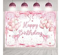 Sweet Bow and Balloon Happy Birthday Background - Photography Background Cloth for Girls' Singles Party Decoration 210X150cm