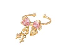 Sweet Bow Knot Pink Cz Heart Open Statement Ring for Women Hanging Cross Star Ribbon Bowknot Adjustable Stacking Wedding Promise Knuckle Finger Rings Comfort Fit Fashion Bands Dainty Jewelry for BFF