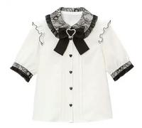 Sweet Bow Lace Solid Color Blouse Women Lolita Shirt 2023 Spring Summer Woman Top Japanese Style Cute Short Sleeve Shirts White