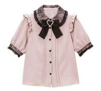 Sweet Bow Lace Solid Color Blouse Women Lolita Shirt 2023 Spring Summer Woman Top Japanese Style Cute Short Sleeve Shirts