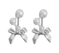 Sweet Bow Pearl Earrings For Women Bowknot Back Ear Studs Female Temperament Ear Piercing Accessories Jewelry Earrings For Women