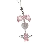 Sweet Bowknot Bear Pendant Phone Straps Lanyard Pocket Keychain Strap Backpack Charm Car Keys Decoration Chain, cloth/feather, No Gemstone