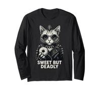 Sweet But Deadly Funny Donut Cat Punk Rock Women Graphic Long Sleeve T-Shirt