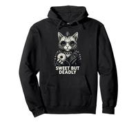 Sweet But Deadly Funny Donut Cat Punk Rock Women Graphic Pullover Hoodie