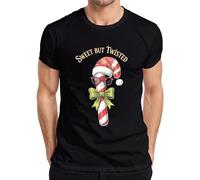 Sweet But Twisted Candy Cane Santa Hat Sunglasses Bow Christmas Men's T-Shirt, black, 3XL