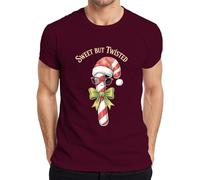 Sweet But Twisted Candy Cane Santa Hat Sunglasses Bow Christmas Men's T-Shirt, burgundy, M