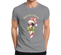 Sweet But Twisted Candy Cane Santa Hat Sunglasses Bow Christmas Men's T-Shirt, gray, 3XL