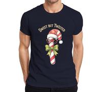 Sweet But Twisted Candy Cane Santa Hat Sunglasses Bow Christmas Men's T-Shirt, navy, S