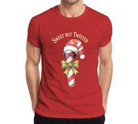 Sweet But Twisted Candy Cane Santa Hat Sunglasses Bow Christmas Men's T-Shirt, red, XXL