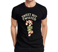 Sweet But Twisted Candy Cane Xmas Bow Gift Retro Santa Men's T-Shirt, black, M