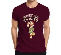 Sweet But Twisted Candy Cane Xmas Bow Gift Retro Santa Men's T-Shirt, burgundy, XL