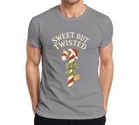Sweet But Twisted Candy Cane Xmas Bow Gift Retro Santa Men's T-Shirt, gray, 3XL