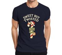 Sweet But Twisted Candy Cane Xmas Bow Gift Retro Santa Men's T-Shirt, navy, XL