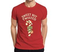 Sweet But Twisted Candy Cane Xmas Bow Gift Retro Santa Men's T-Shirt, red, XXL