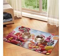 Sweet Candy Backdrop Dog Food Mats for Floors, 12x18 Inch Non-Slip Super Absorbent Pet Food Mat, Dishwasher Dog Mat for Food and Water, Cute Rubber Quick Dry Pet Feeding Mat for Dogs Puppy Cats