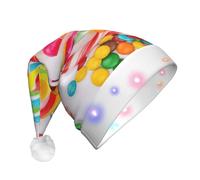 Sweet Candy Backdrop Print Santa Hat With Led Lights, Funny Christmas Hats For Adults For New Year Holiday Party Supplies