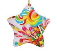 Sweet Candy Backdrop Printing Christmas Tree Ornaments Style, Ceramic Star With String For Decor, Verse Ceramic Star Ornament