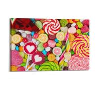 Sweet Candy Colorful Striped Lollipop Fruit Candy Jelly Bean Canvas Wall Art Scroll Picture Print Living Room Walls Decor Homes 12x18inch(30x45cm)
