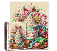 Sweet Candy Cup with Marshmallow Cream 1000 Piece Jigsaw Puzzle for Adults Students Colorful Dessert Puzzle Christmas Cozy Indoor Game Winter Activity 20×27 Inches Festive Challenge