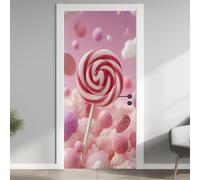 Sweet Candy Door Stickers Peel and Stick Pink Lollipop Sticker Art Door Wallpaper, DIY Self-Adhesive Decoration Candy Land Stickers, Bathroom Waterproof Removable Vinyl Door Mural, 80x215 cm