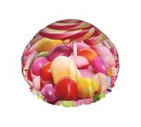 Sweet Candy Shower Cap for Women Men Large Reusable Shower Bonnet Double-Layer Waterproof Bath Caps Elastic Band Hair Hat for All Hairstyles, Travel-Friendly Color636