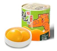 Sweet canned yellow peach, crisp yellow peach, delicious fruit soup, fresh syrup 425g/can, instant fresh yellow peach, sweet and sour candied fruit, nutritious preserved fruit, Dim sum (310g*2 cans)