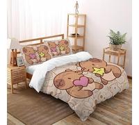 Sweet Capybara Duo Bedding Set Digital Printe Cute Animal Theme Duvet Cover Set 3 Pieces Microfiber Comforter Cover for All Seasons with Pillowcase Super King（260x220cm）