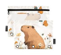 Sweet Capybaras White Budget Binder with Clear Window Zippered Pencil case Clear Window & Grommets Pencil case 3 Ringing for Office School Supplies Cosmetics Multicolored 2 PCS