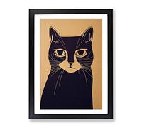 Sweet Cat Abstract Framed Print | A4 Black Framed Wall Art | Ready to Hang | Abstract Animal Picture | Living Room Bedroom Lounge Office
