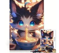 Sweet Cat Eating Spaghetti Jigsaw Puzzle for Teenagers 1000 Pieces Cognitive Toy Quiet Hobby Premium Edge (50x75cm)