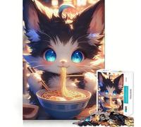Sweet Cat Eating Spaghetti Jigsaw Puzzle for Teenagers 1000 Pieces Cognitive Toy Quiet Hobby Premium Edge (50x75cm)
