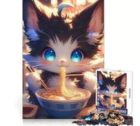 Sweet Cat Eating Spaghetti Teenager Jigsaw Puzzles 1000 Pieces Memory Boost Home Activity Pattern Assembly Perfect Present (38x26cm)
