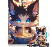 Sweet Cat Eating Spaghetti Teenager Jigsaw Puzzles 1000 Pieces Memory Boost Home Activity Pattern Assembly Perfect Present (38x26cm)