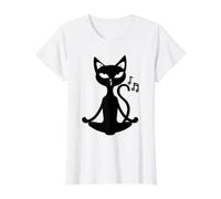 Sweet Cat Meditating Graphic Funny Value Graphic T-Shirt, Women, White, S