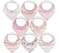 Sweet Charm Baby Bandana Bibs for Girls - Super Absorbent Organic Cotton Bibs - 8-Pack Bib Set with Teething and Drool Protection