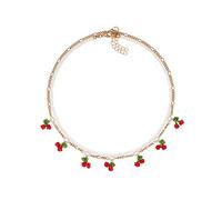 Sweet Cherry Double Layered Necklace Fresh and Layered Pearl Metal Chain Neck Accessory
