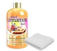 Sweet Cinnamon Bun Shower & Bath Gel 500ml with White Washcloth - Moisturizing and Gentle Cleanser Body Wash for Soft Skin & Relaxing Pamper Moments