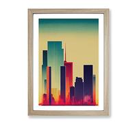 Sweet City Skyline Abstract Framed Print | A3 Oak Framed Wall Art | Ready to Hang | Abstract Cityscape Picture | Living Room Bedroom Lounge Office